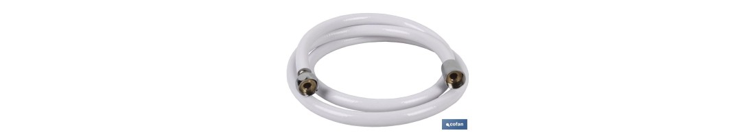 Flexo de Ducha | Fabricado en PVC | Color Blanco | Racores de Latón | Longitud 1,5  | Rosca 1/2 Universal
