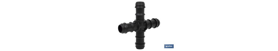 Conexión en cruz para riego por goteo | Uso recomendado para Jardinería y Agricultura