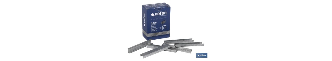 Caja de grapas 5.000 Uds. nº 53 11.5 x Ø 0.60 x 0.75 mm | Con longitudes 6, 8, 10, 12 y 14 mm | Diseñadas para grapado manual