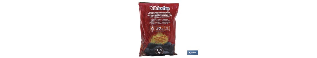 Bolsa de carbón en Briquetas | Autoencendibles | Peso 1,5 kg