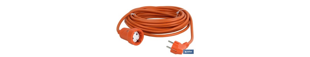 Prolongador de cable bipolar IP 44 | Con toma de tierra lateral | Cable de 10 y 25 metros color naranja