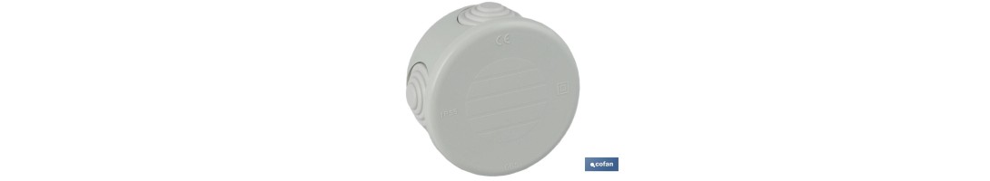 Caja estanca de conexión | Medidas de diámetro Ø 70 x 35 mm con conos | Color gris