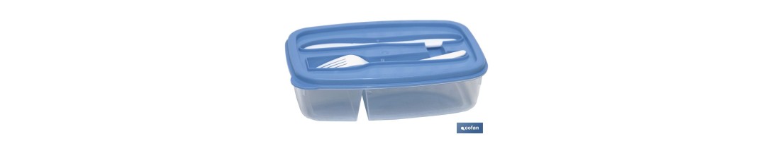 Fiambrera rectangular con cubiertos | Capacidad para 1,5 litros | Disponible en varios colores