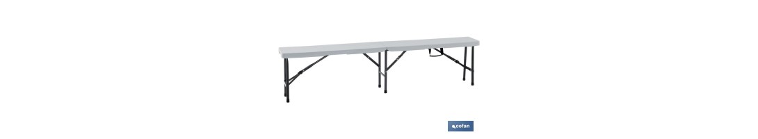 Banco Plegable de Polietileno de alta densidad | Estructura de acero con sistema Plegable | Con Asa para transportar