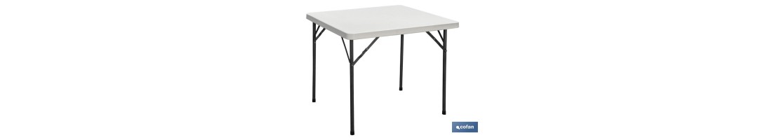 Mesa de catering plegable cuadrada portátil | Color blanco de 88 cm de lado | Mesa Multiusos