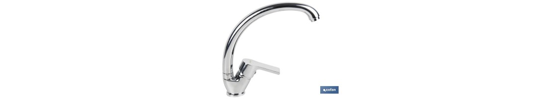 Grifo de Fregadero Monomando | Caño Alto en C | Modelo Ross | Fabricado en Latón | Medidas 23 x 25 x 4 cm