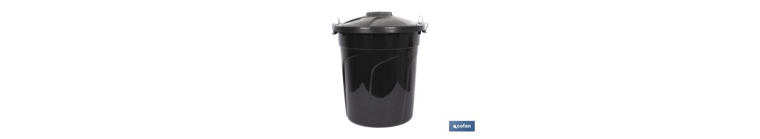 Cubo de basura con tapa en color Negro con capacidad de 51 litros | Con asas de cierre metálicas incorporadas