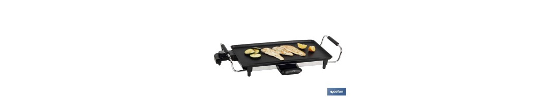 Plancha Asadora Eléctrica | Placa de aluminio antiadherente | Potencia de 2000 W | Medidas: 45 x 25 x 7 cm