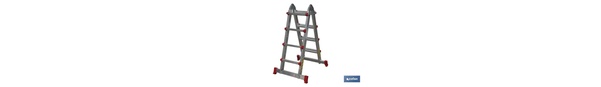 Escalera de Aluminio multiposición | Unidades de 4 tramos x 4 peldaños y 4 tramos x 5 peldaños | Normativa EN 131 y 150 kilos
