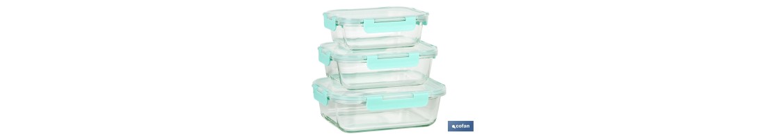 Set de 3 Fiambreras Rectangulares de Borosilicato | Modelo Agatha | Capacidad 640-1040-1520 ml