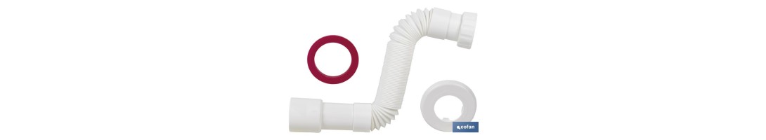 Tubo Flexible | Color Blanco | Longitud: 300-720 mm | Para Lavabo y Bidé | Medidas: 1 1/2 Ø32-40 mm  o 1 1/4  Ø40-50 mm