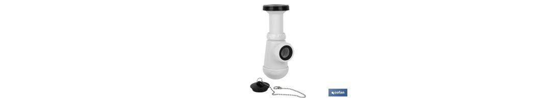 Sifón de Botella | Con Salida de Ø40 mm | Con Racor de 1 1/2 x 70 | Válvula para Lavabo y Bidé | Fabricado en Polipropileno