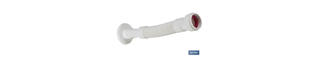 Tubo Flexible 1 1/2 con reductor 1 1/4 | Color Blanco | Medidas 330-690 mm | Para válvulas de lavabo-bidé o fregadero.