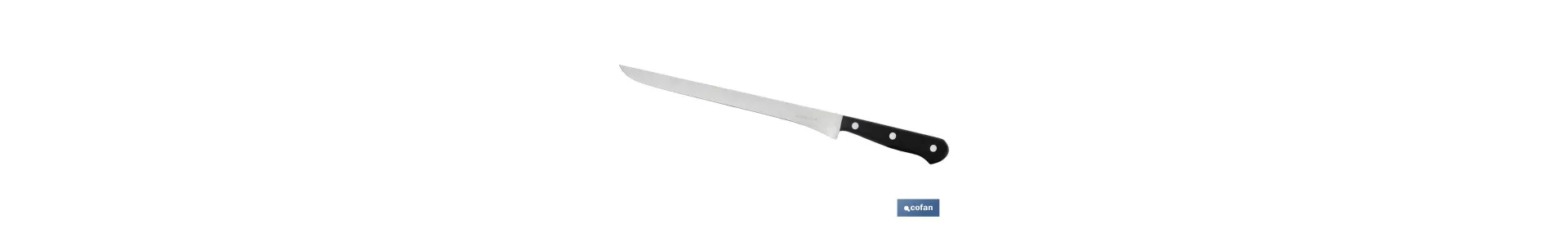 Cuchillo Jamonero | Modelo Saffron | Medida de 30 cm | Hoja de Acero Inox | Mango de Polioximetileno | Color Negro