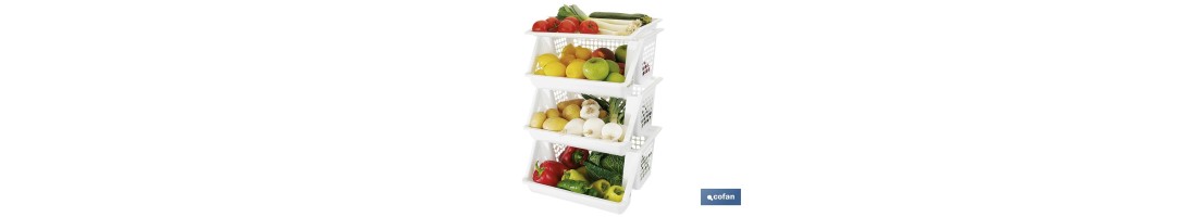 Verdulero con 3 Cestas | En Color Blanco | Medida: 62 x 39 x 32 cm