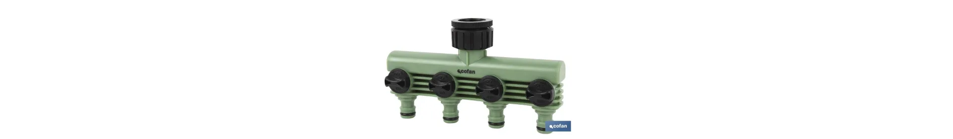 Colector de riego | Con 4 salidas ajustables para mangueras de Jardín | Con adaptador de grifo