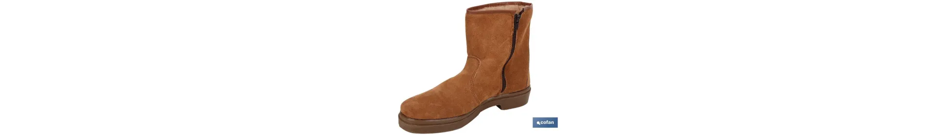 Bota de Serraje | Con Cremallera | Modelo Carona | Color Marrón | Suela de Caucho