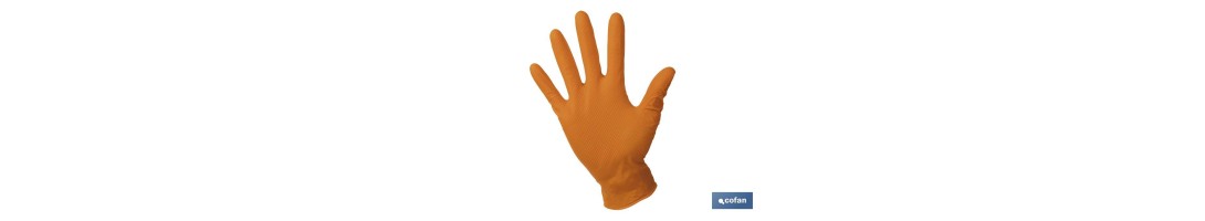 Caja de 100 guantes de nitrilo con textura diamantada | Tallas de la S a la XL | Color: Naranja