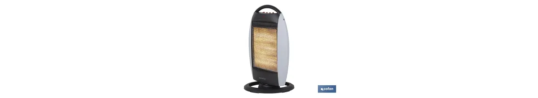 Estufa halógena oscilante con tres niveles de potencia | Emisión instantánea de calor con tres barras halógenas | Sistema de se