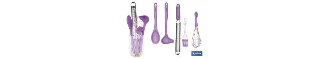 Set de 6 utensilios morados de la gama Vergini