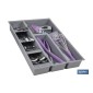 Organizador de cubiertos con separadores para cajón | Cubertero con 8 compartimentos y separadores modulares | Color: gris | Ma