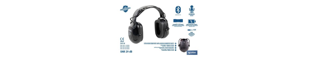 Cascos antirruido con Bluetooth | Reducción de sonido (SNR) 29 dB | Protección auditiva con micrófono y control de volumen