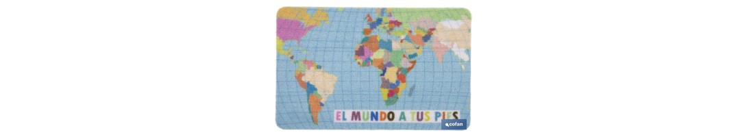 Felpudo entrada El mundo a tus pies | Adecuado para interior y exterior | Material resistente | Base antideslizante | Diseño co