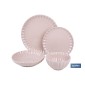 Vajilla de porcelana esmaltada en color rosa nude con diseño en relieve | Set de 16 piezas | Apta para lavavajillas, microondas