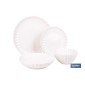 Vajilla de porcelana esmaltada de color blanco con diseño en relieve | Set de 16 piezas | Apta para lavavajillas, microondas y 