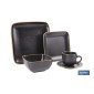 Vajilla de cerámica cuadrada en color negro con borde vintage | Set de 20 piezas | Apta para lavavajillas, microondas y horno