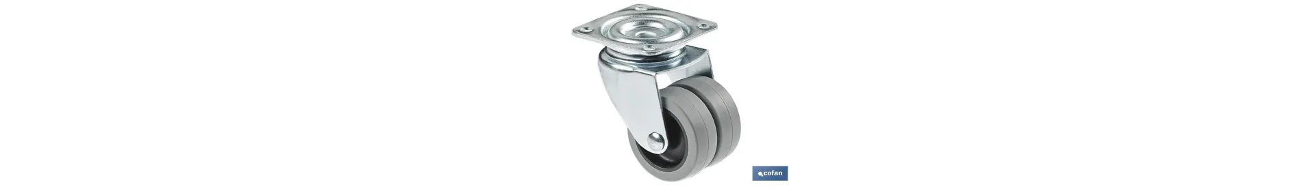 Rueda doble de polipropileno con placa de 60 mm | Diámetro de 50 mm | Para pesos de hasta 70 kg
