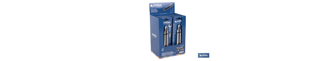 Expositor de cúteres de aluminio | Incluye 12 cúteres profesionales | Disponible en diferentes medidas