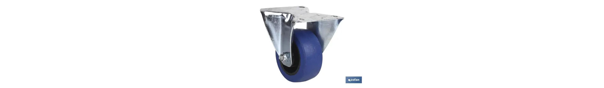 Rueda de goma azul fija | Con cojinete de rodillo | Para pesos de hasta 150 kg y diámetros de 80, 100 y 125 mm