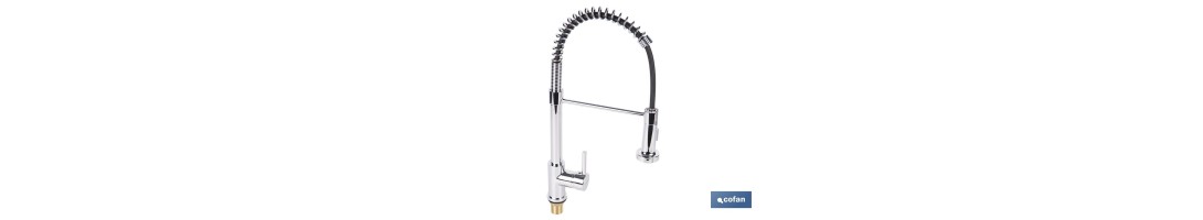 Grifo de cocina monomando con rociador | Caño giratorio 360° | Cuerpo de latón | Medidas: ø5 x 48 x 22 cm | Disponible en acaba