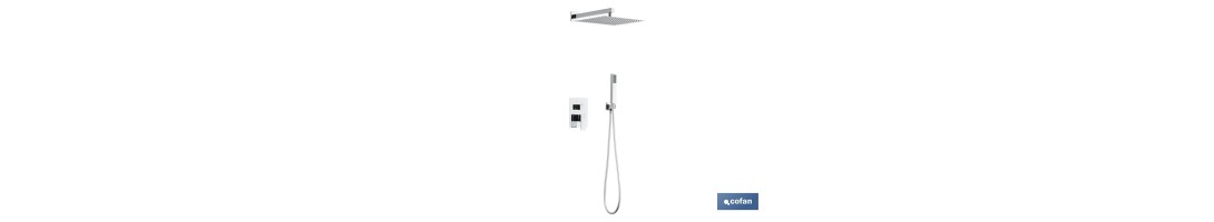 Conjunto de ducha empotrada con diseño cuadrado y acabado cromado | Ducha monomando 2 vías | Instalación en la pared | Rociador