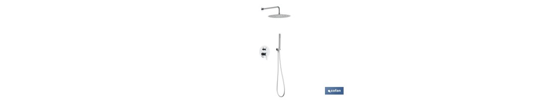 Conjunto de ducha empotrada con diseño redondo y acabado cromado | Ducha monomando 2 vías | Instalación en la pared | Rociador 