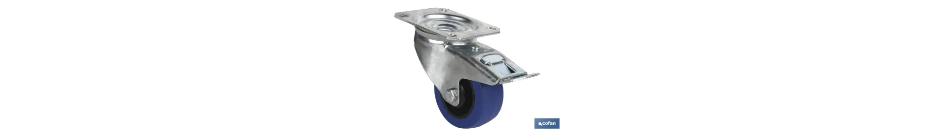 Rueda de goma azul giratoria con freno | Con cojinete de rodillo | Para pesos de hasta 150 kg y diámetros de 80, 100 y 125 mm