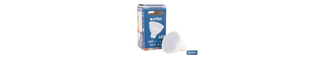 Lámpara LED COB GU-5.3 5W | 4000 K Luz Neutra | 420 lúmenes | Ángulo de 110° | 12V DC | Ahorro Energético del 90% | +50.000 Enc