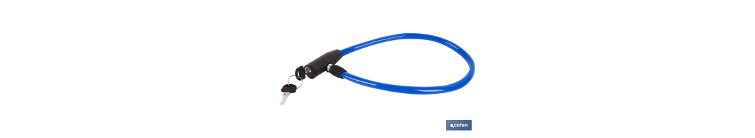 Candado antirrobo para bicicletas | Cable de acero de Ø5 mm | Longitud: 50 cm | Incluye 2 llaves | Revestimiento de PVC azul