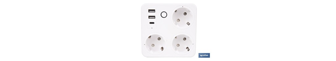 Regleta inteligente WiFi con 3 tomas + 2 puertos USB + 1 puerto USB-C | Conectividad WiFi y Bluetooth | Aplicación: Smart Life 
