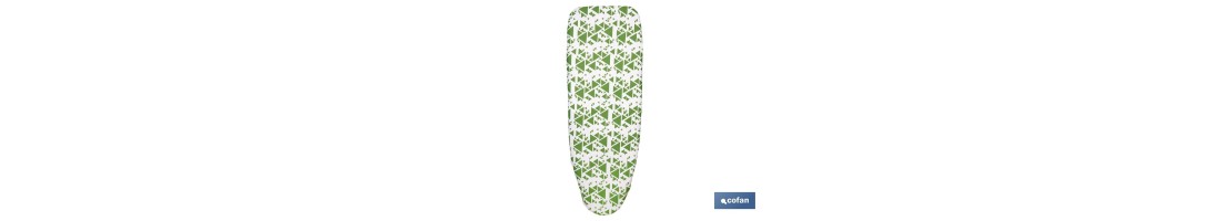 Funda acolchada para tabla de planchar | Tamaño universal | Estampado de triángulos verdes | Material: 100 % algodón | Refleja 