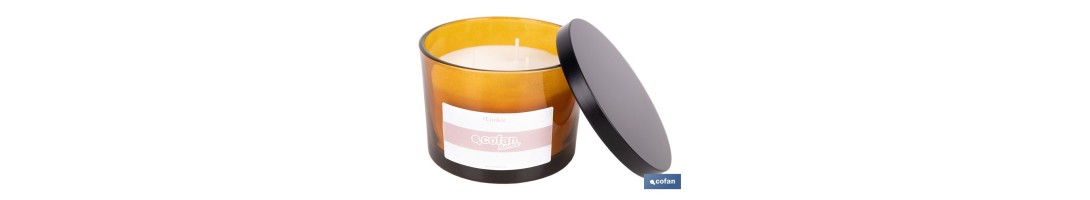 Vela aromática Cookie de 3 mechas | Cera de soja | Aroma a canela napolitana | Vaso de vidrio ámbar decorativo | Duración de co