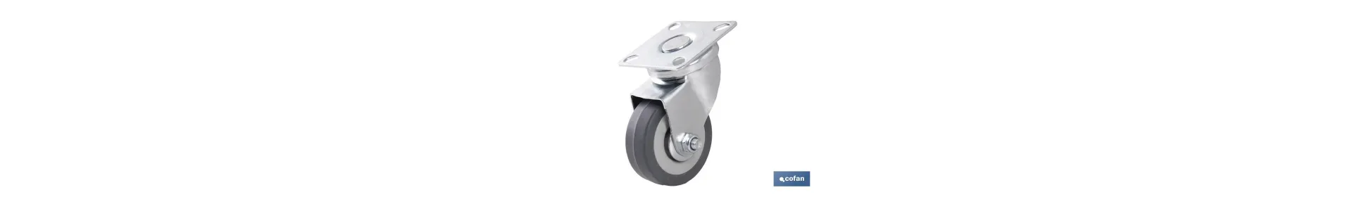 Rueda de goma gris con placa giratoria | Diámetros desde 50 mm hasta 75 mm | Para pesos máximos desde 36 kg hasta 45 kg