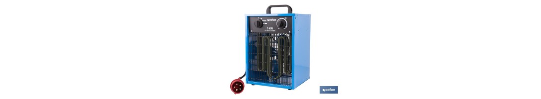 Calefactor eléctrico con enchufe industrial | Potencia: 5000 W | Función ventilador | Enchufe tipo trifásico (5 pines) | Protec