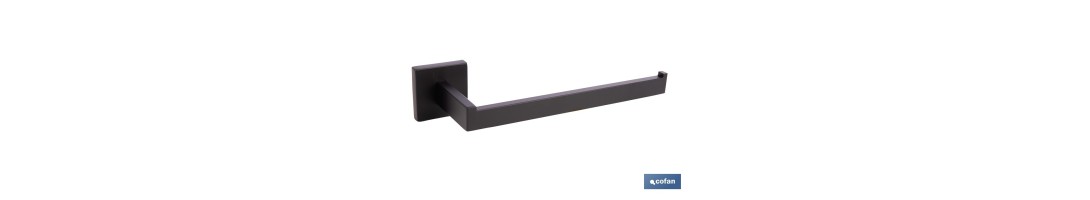 Toallero de baño negro mate | Material: acero inoxidable | Diseño cuadrado | Kit de fijación incluido | Medidas: 27 x 8 x 5,5 c