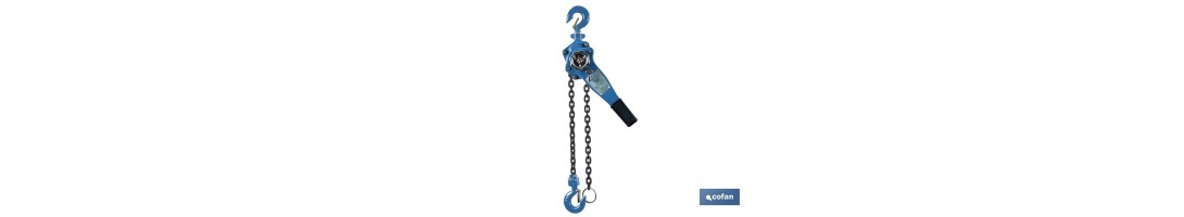 Polipasto manual de palanca | Altura de elevación: 1,5 m | Color: azul | Palanca ergonómica | Gancho resistente | Disponible en