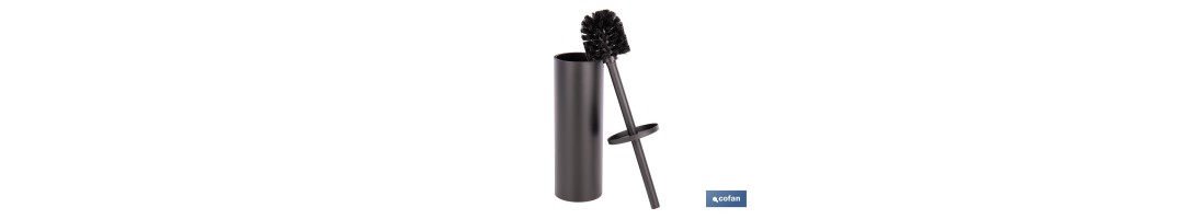 Escobillero de baño negro mate | Material: acero inoxidable | Diseño redondo | Medidas: 9,1 x 9,1 x 39 cm