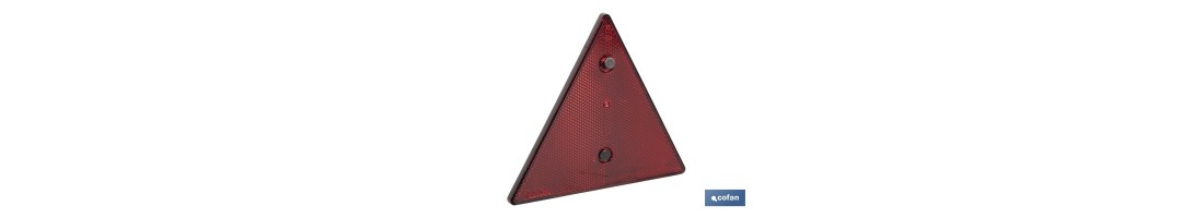 Catadióptrico triangular con agujero | Producto homologado | Disponible con o sin tornillos | Medidas: 155 x 137 mm
