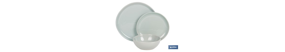 Juego de vajilla de cerámica verde | Set de 12 piezas | Diseño irregular | Apta para lavavajillas y microondas