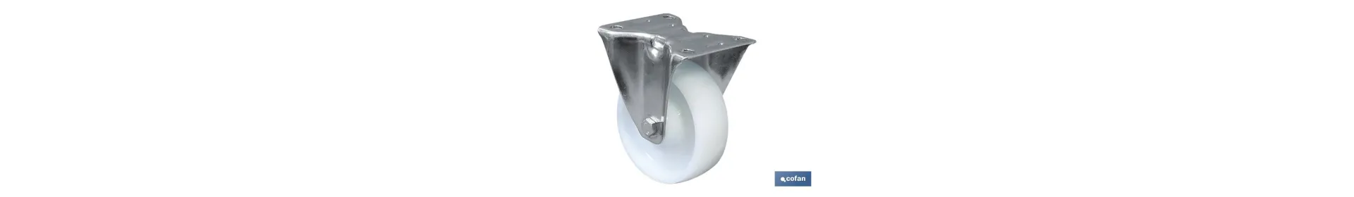 Rueda de nylon fija giratoria | Con cojinete liso | Para pesos de hasta 150 kg y diámetros de 80, 100 y 125 mm